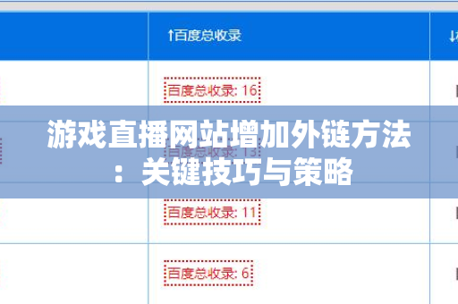 游戏直播网站增加外链方法：关键技巧与策略