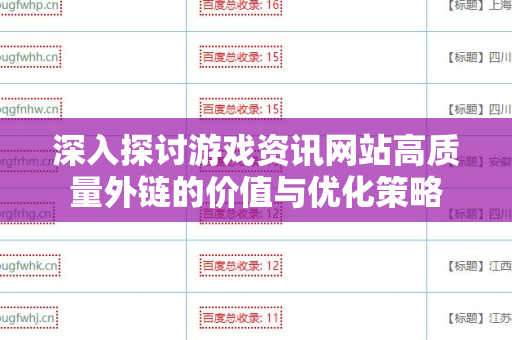 深入探讨游戏资讯网站高质量外链的价值与优化策略