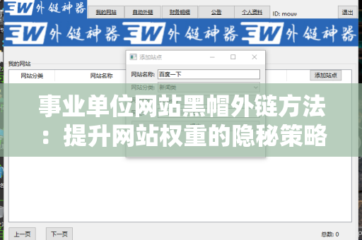 事业单位网站黑帽外链方法：提升网站权重的隐秘策略