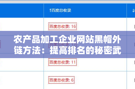 农产品加工企业网站黑帽外链方法：提高排名的秘密武器