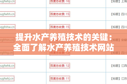 提升水产养殖技术的关键：全面了解水产养殖技术网站外链资源
