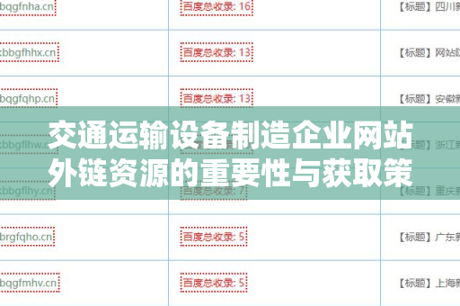 交通运输设备制造企业网站外链资源的重要性与获取策略