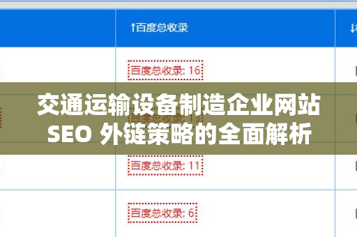 交通运输设备制造企业网站SEO 外链策略的全面解析