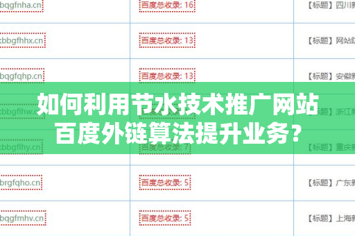 如何利用节水技术推广网站百度外链算法提升业务？