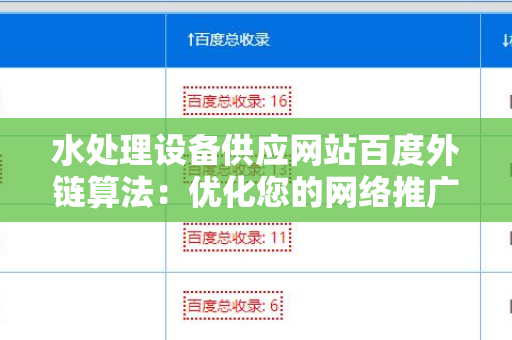 水处理设备供应网站百度外链算法：优化您的网络推广策略