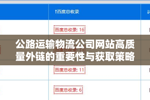 公路运输物流公司网站高质量外链的重要性与获取策略
