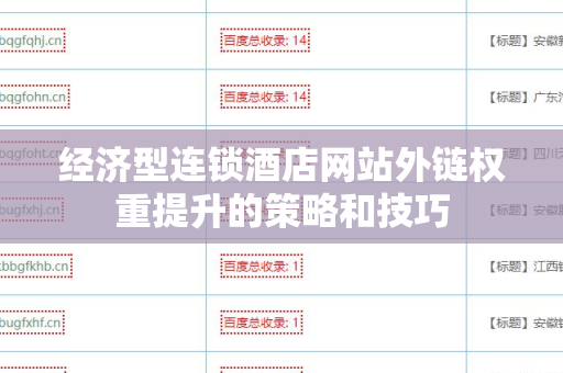 经济型连锁酒店网站外链权重提升的策略和技巧