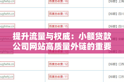 提升流量与权威：小额贷款公司网站高质量外链的重要性
