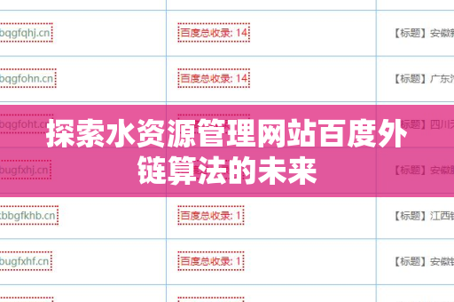 探索水资源管理网站百度外链算法的未来