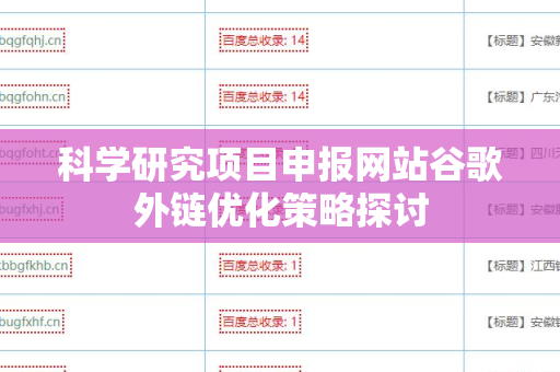 科学研究项目申报网站谷歌外链优化策略探讨