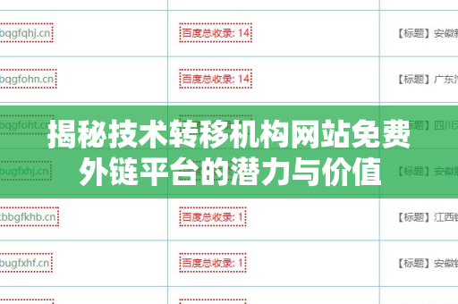 揭秘技术转移机构网站免费外链平台的潜力与价值