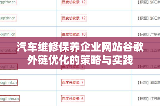 汽车维修保养企业网站谷歌外链优化的策略与实践