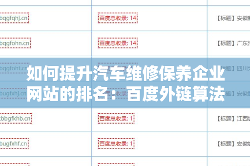 如何提升汽车维修保养企业网站的排名：百度外链算法的深度分析