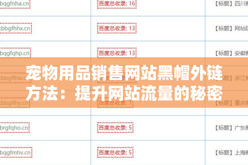 宠物用品销售网站黑帽外链方法：提升网站流量的秘密武器