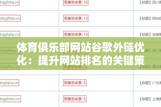 体育俱乐部网站谷歌外链优化：提升网站排名的关键策略