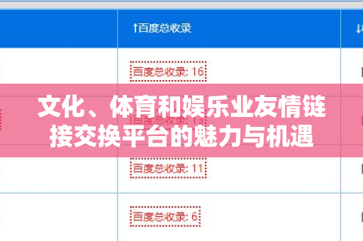 文化、体育和娱乐业友情链接交换平台的魅力与机遇