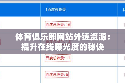 体育俱乐部网站外链资源：提升在线曝光度的秘诀