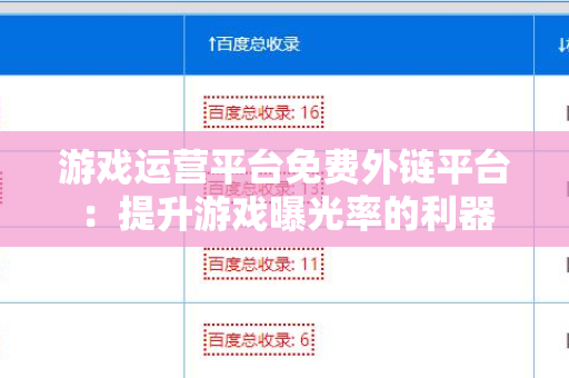 游戏运营平台免费外链平台：提升游戏曝光率的利器