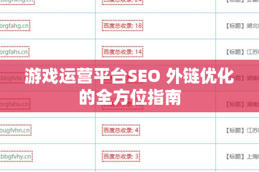 游戏运营平台SEO 外链优化的全方位指南