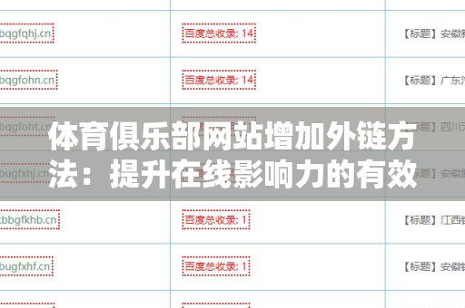 体育俱乐部网站增加外链方法：提升在线影响力的有效策略