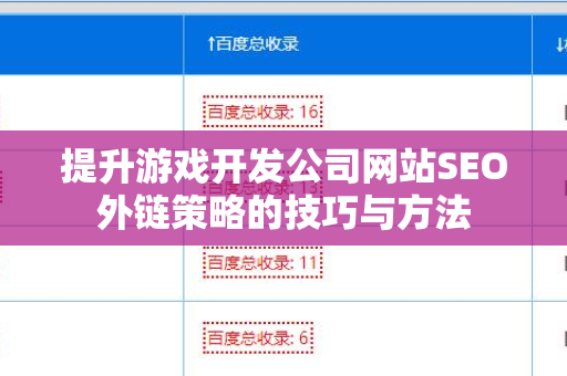 提升游戏开发公司网站SEO外链策略的技巧与方法