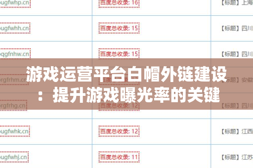 游戏运营平台白帽外链建设：提升游戏曝光率的关键