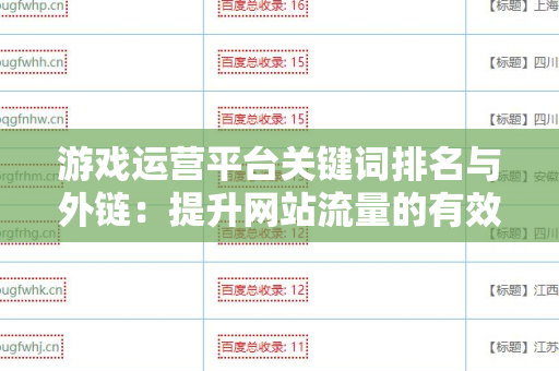 游戏运营平台关键词排名与外链：提升网站流量的有效策略