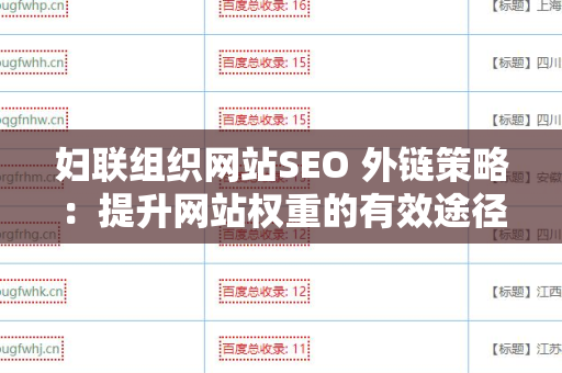 妇联组织网站SEO 外链策略：提升网站权重的有效途径