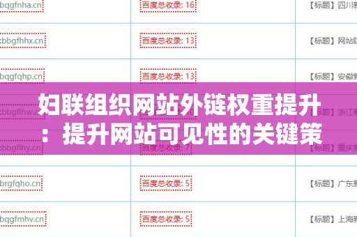 妇联组织网站外链权重提升：提升网站可见性的关键策略