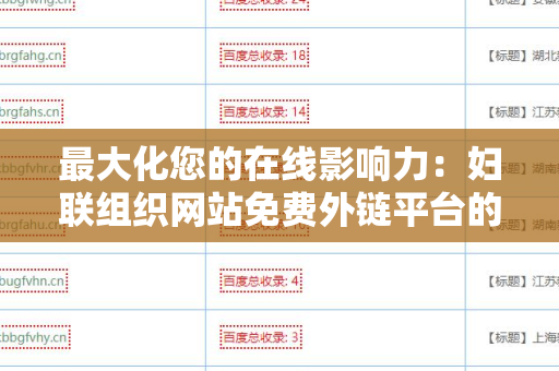 最大化您的在线影响力：妇联组织网站免费外链平台的价值与应用