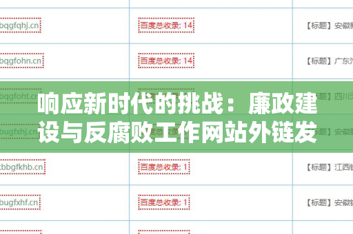 响应新时代的挑战：廉政建设与反腐败工作网站外链发布技巧